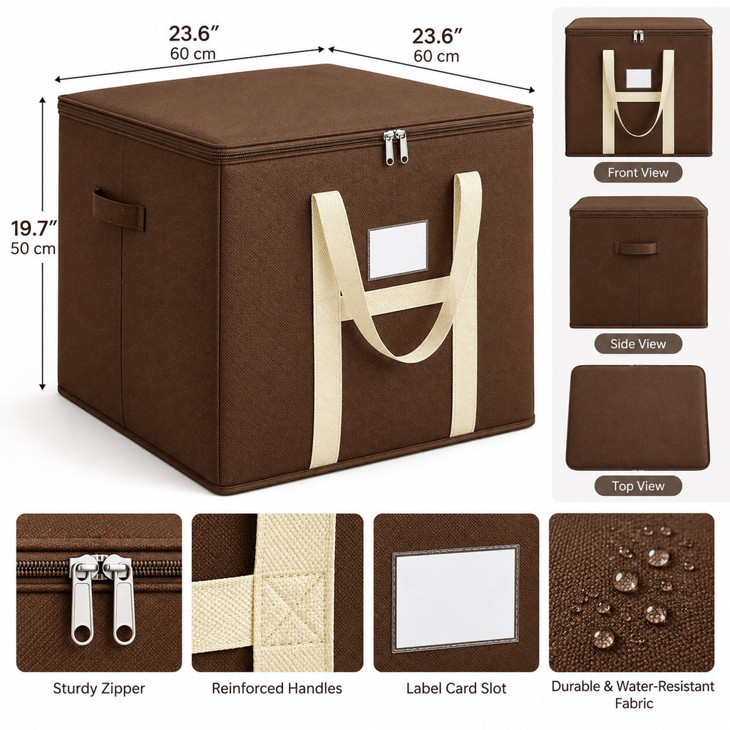Brown storage bag dimensions and features