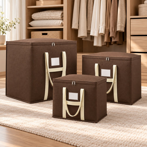 Three brown storage bags in interior