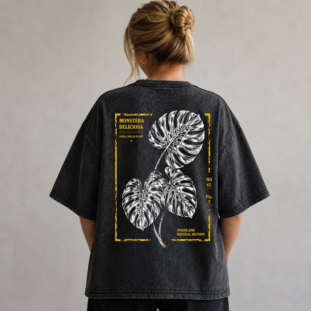 Monstera Botanical Snow Wshed T-Shirt