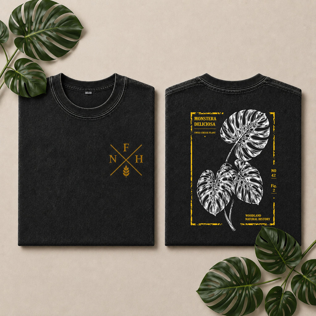 Monstera Botanical Snow Wshed T-Shirt