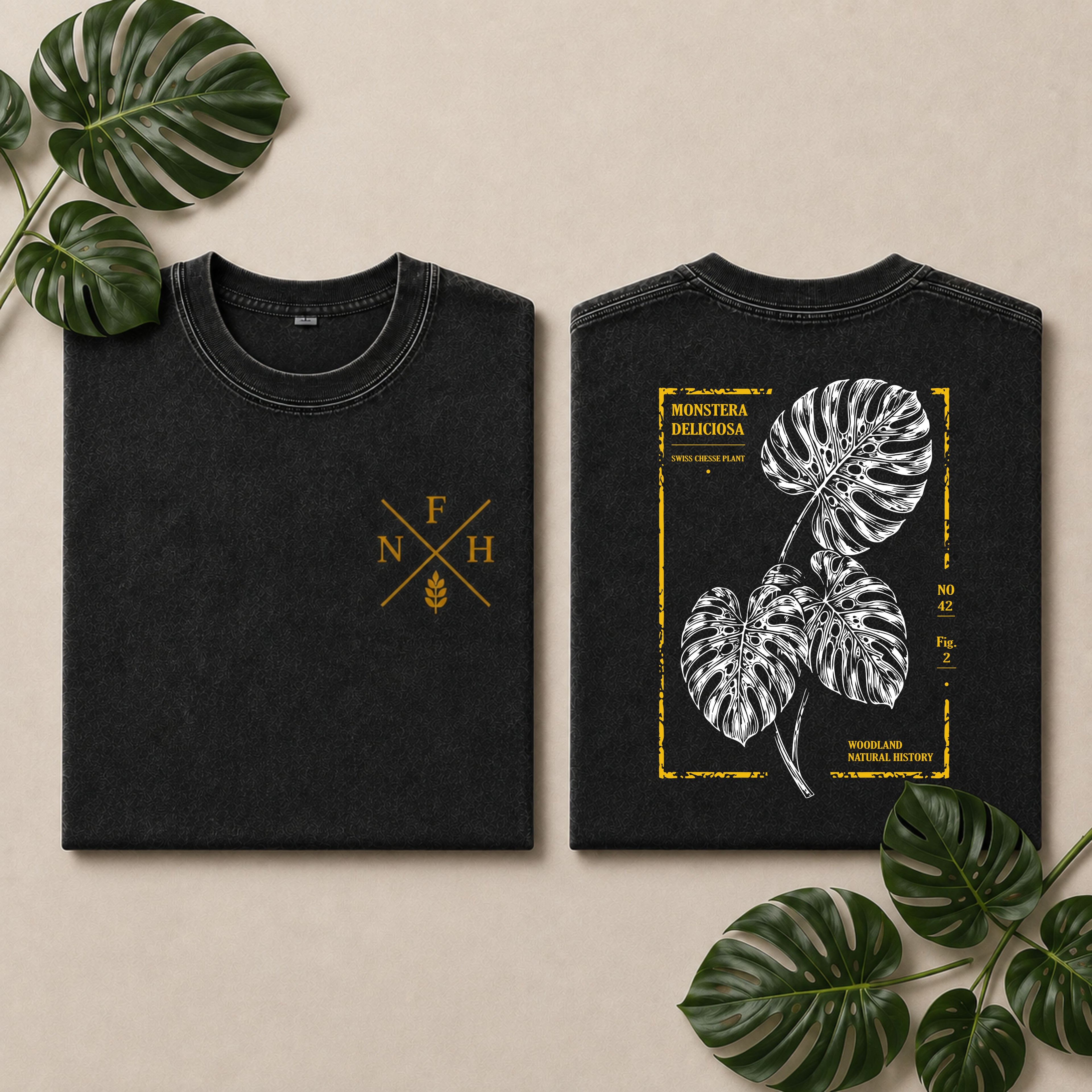 Monstera Botanical Snow Wshed T-Shirt