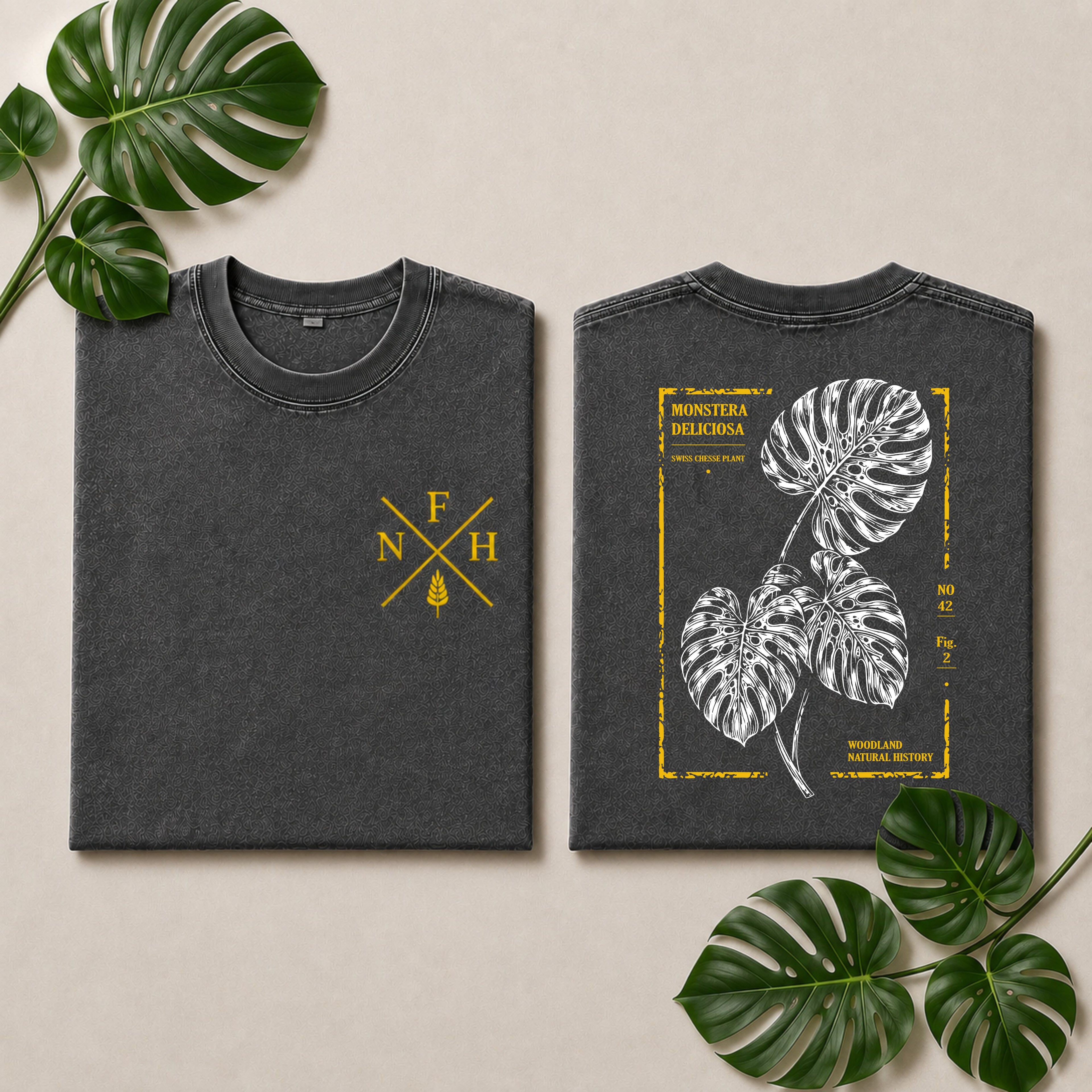 Monstera Botanical Snow Wshed T-Shirt