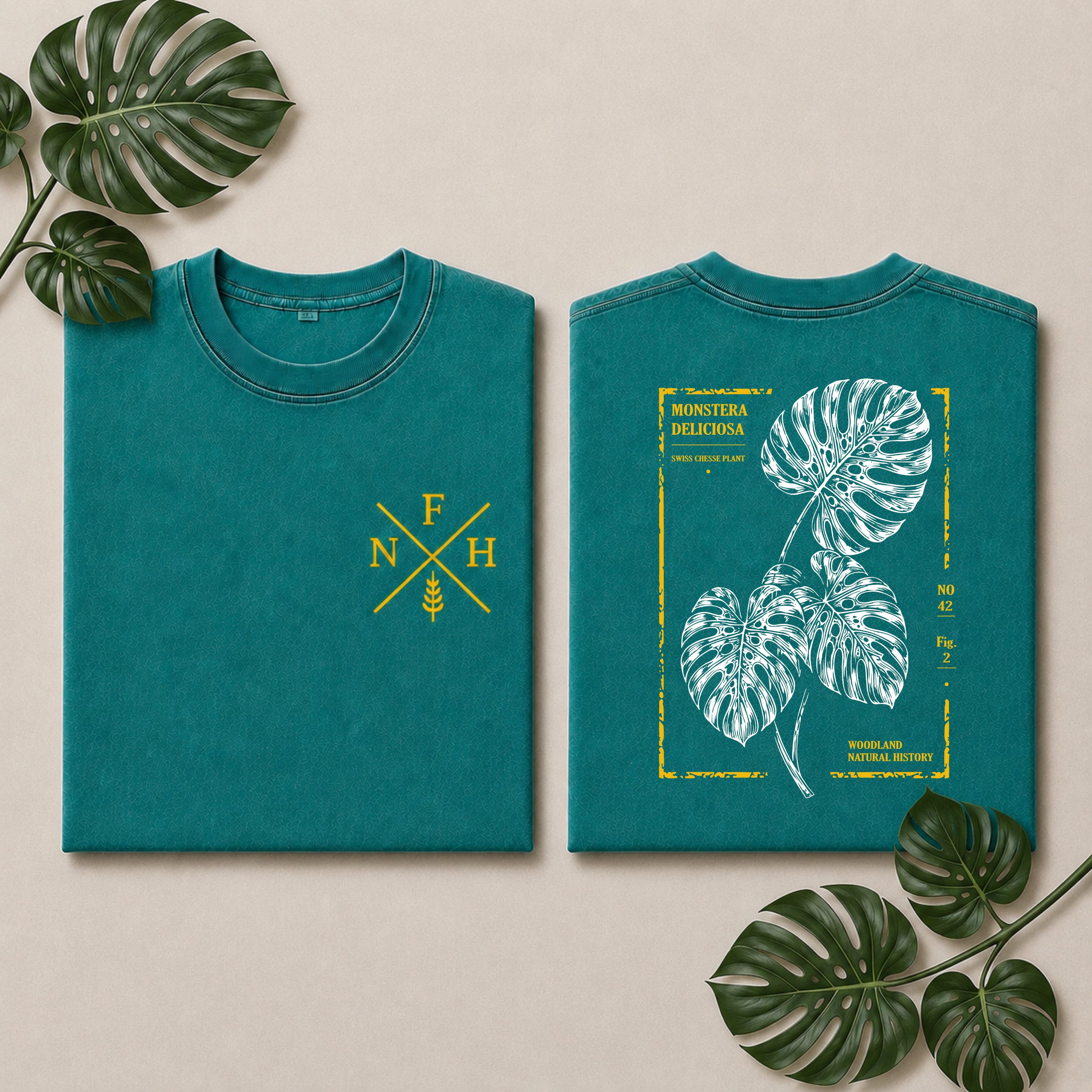 Monstera Botanical Snow Wshed T-Shirt