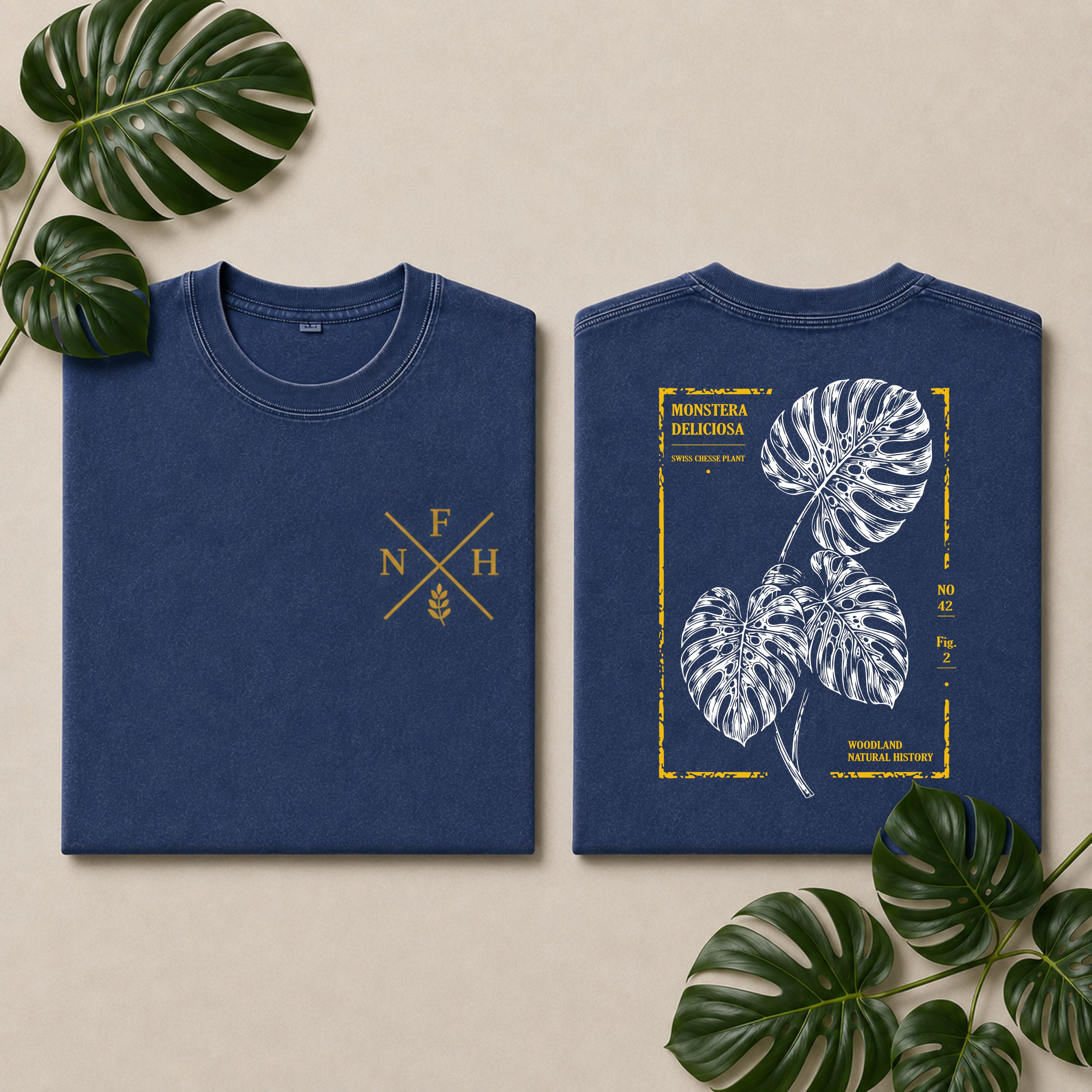 Monstera Botanical Snow Wshed T-Shirt