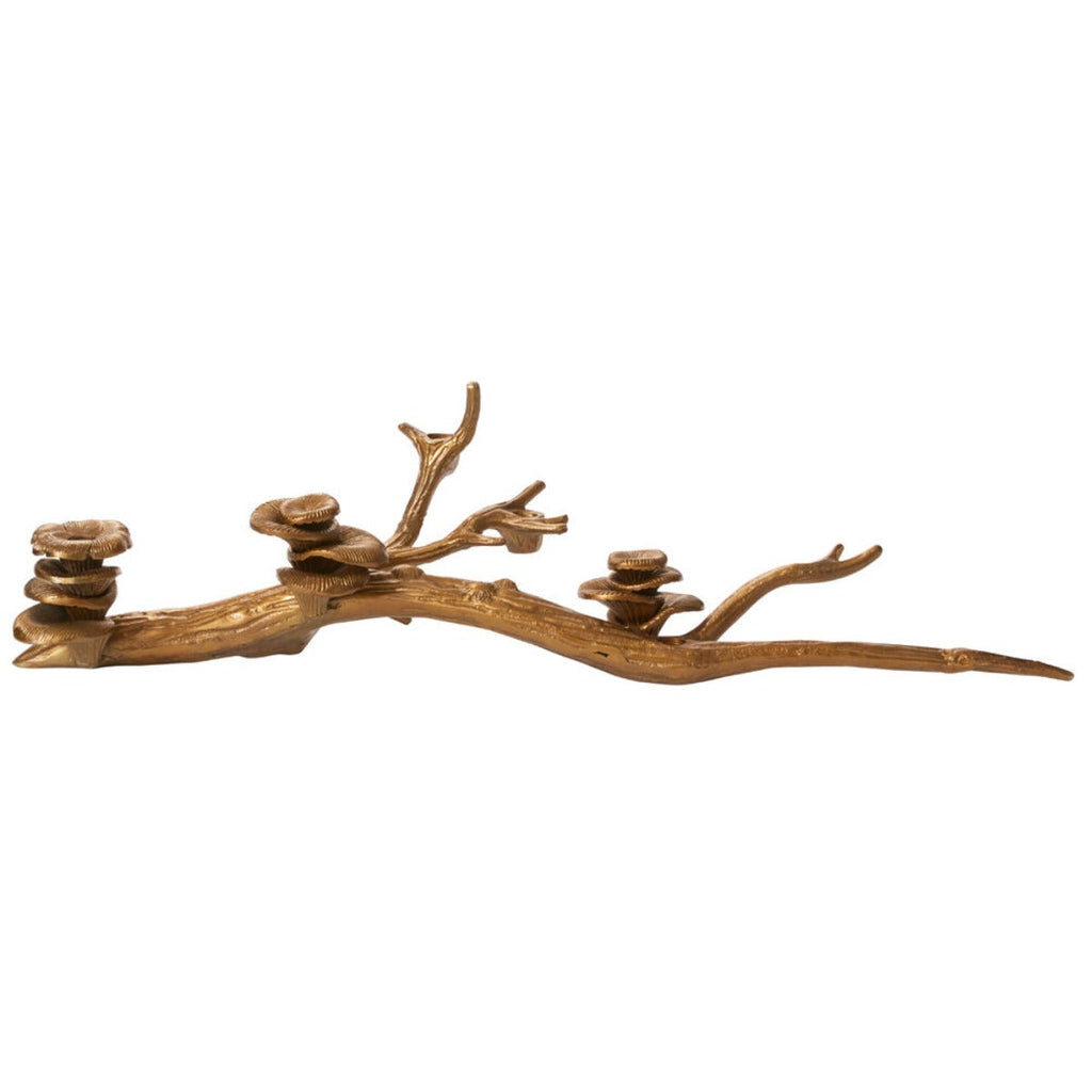 Oyster Mushroom Candleholder in antique gold, 30.5 inch sculptural centerpiece