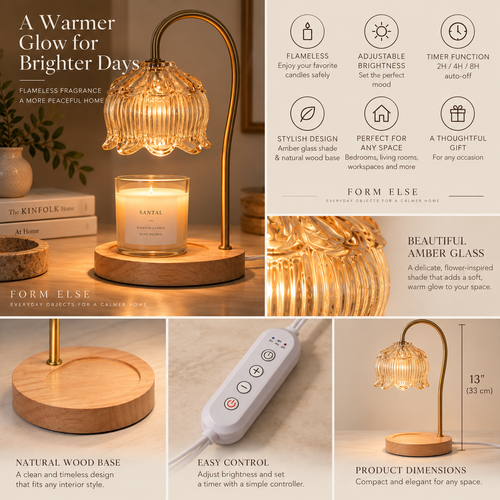 Amber glass candle warmer lamp features and dimensions