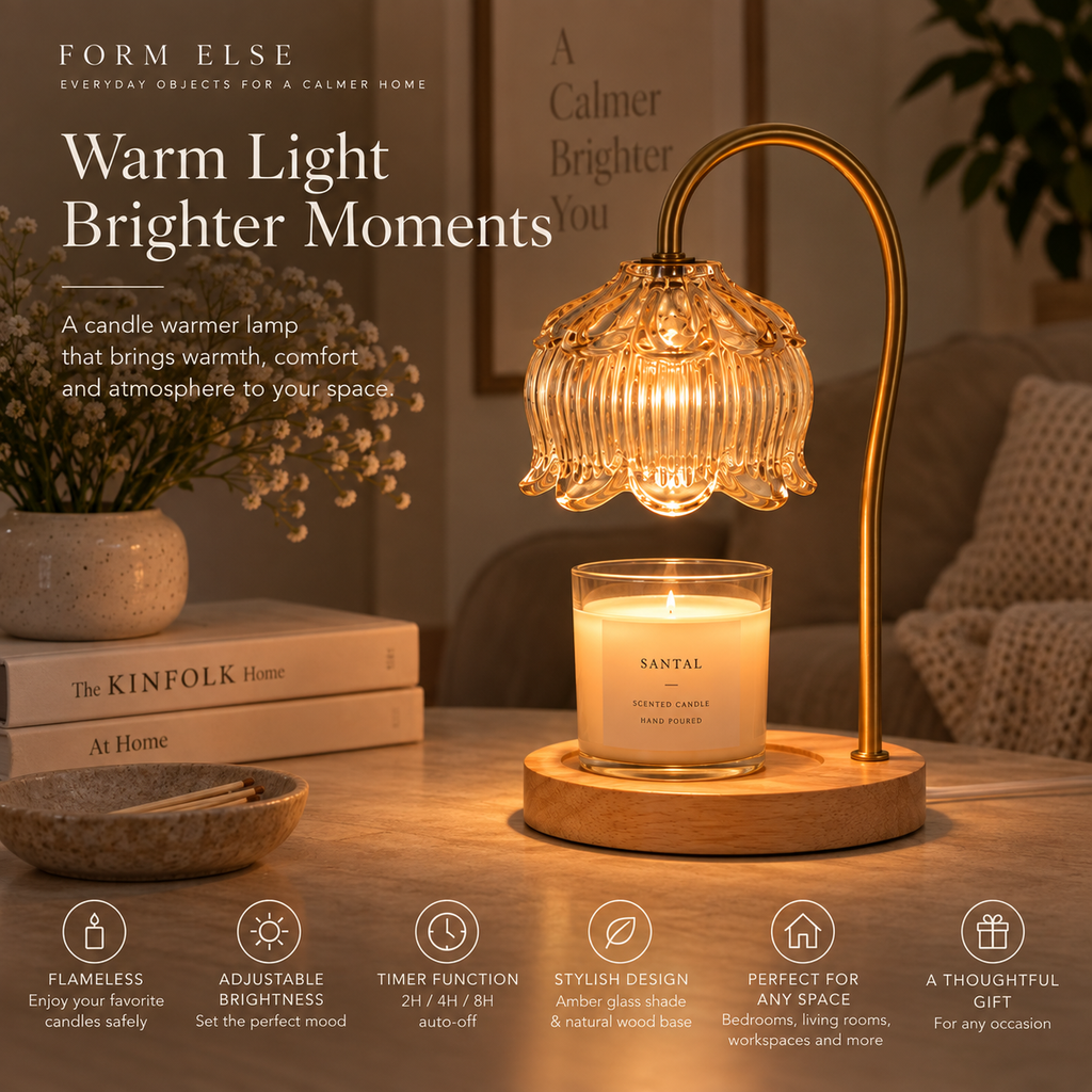 Amber glass candle warmer lamp in a warm home interior