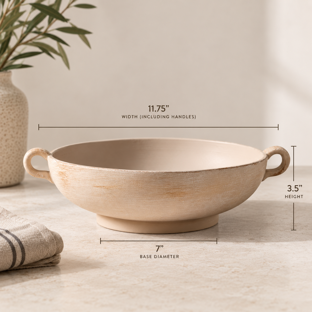Distressed stoneware decorative bowl dimensions