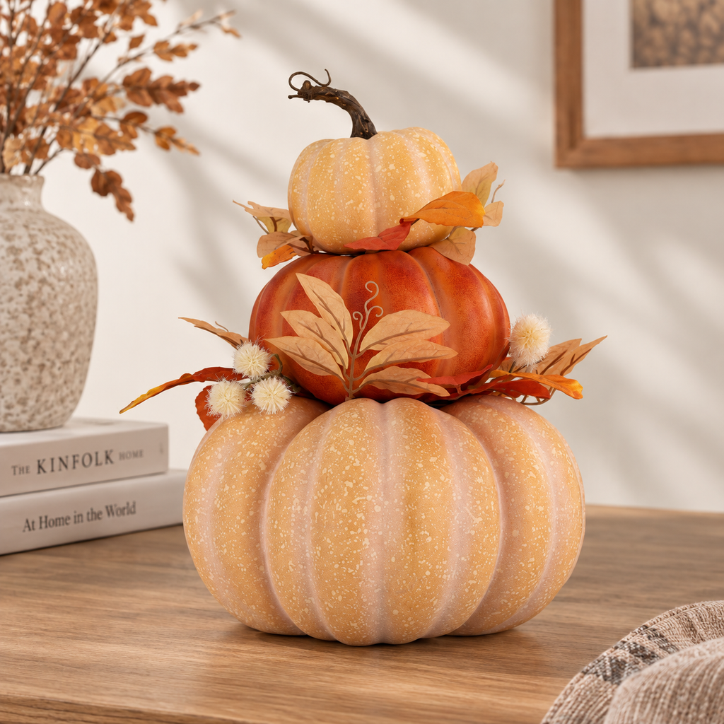 Fall stacked pumpkin tabletop decoration