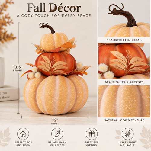 Fall stacked pumpkin decoration dimensions and details