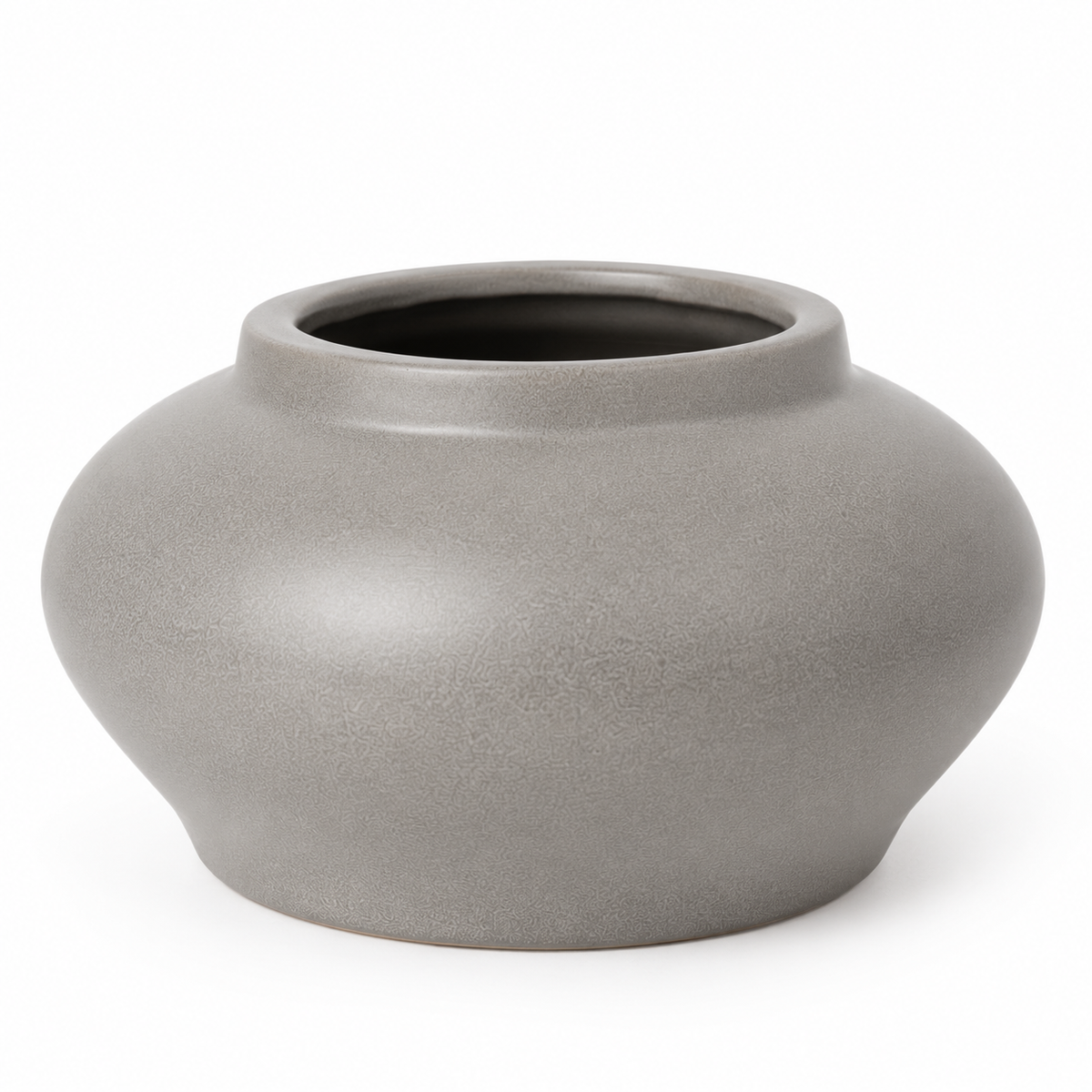 Gray ceramic decorative vase on white background