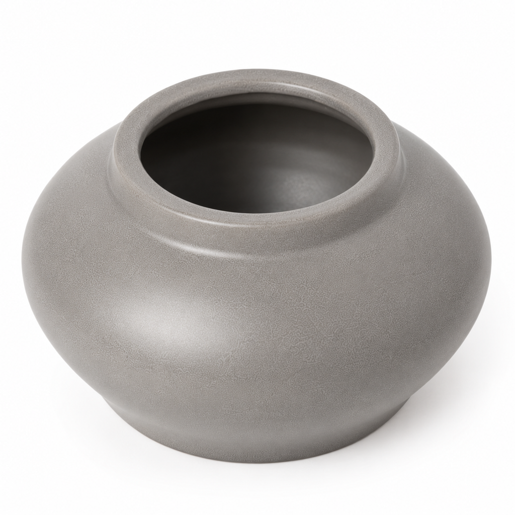 Gray ceramic decorative vase viewed from above