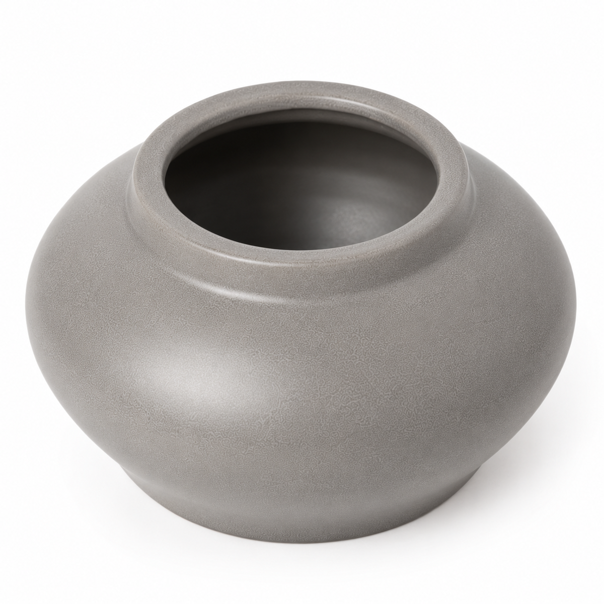 Gray ceramic decorative vase viewed from above