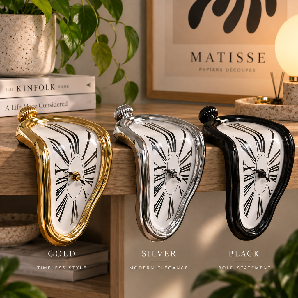 Gold silver and black melting clock color options