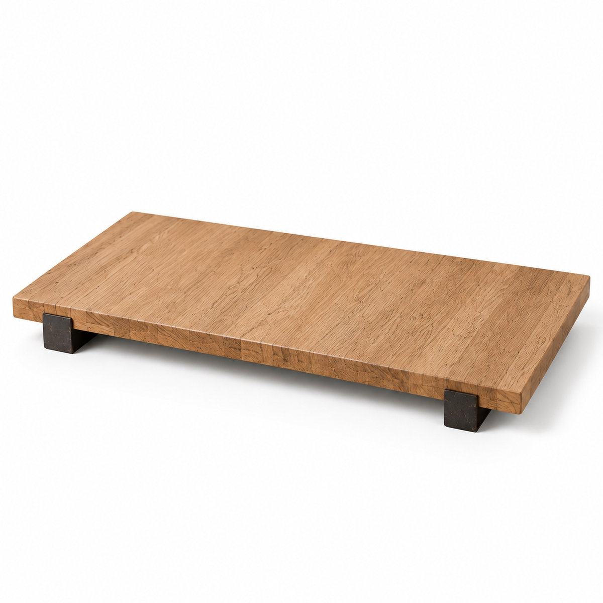 Natural wood decorative riser tray with dark block feet