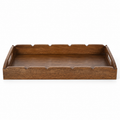 Dark wood scalloped decorative tray with cutout handles