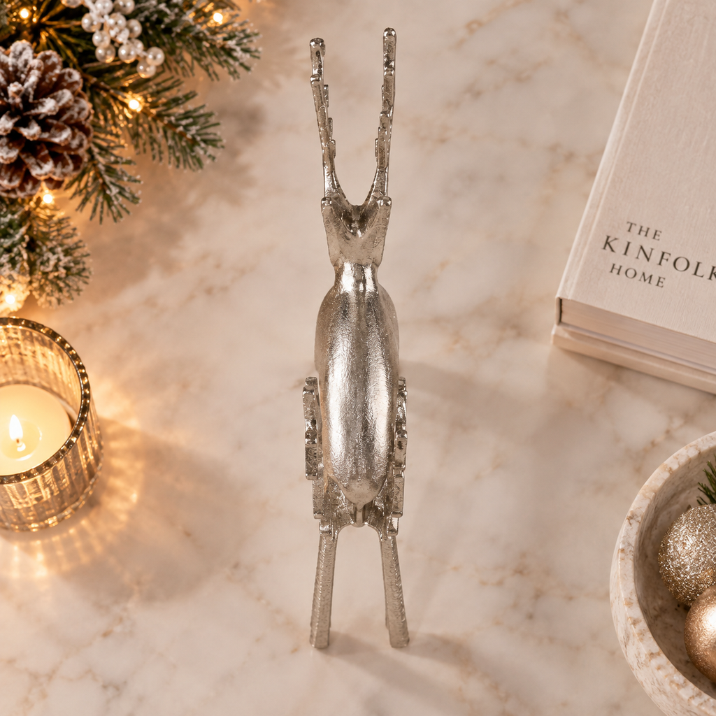 Silver reindeer decoration alternate view